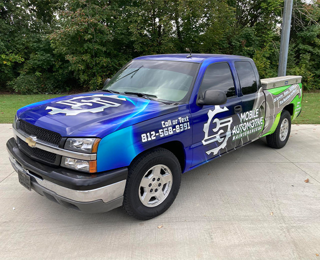 Mobile service truck in a neighborhood street
